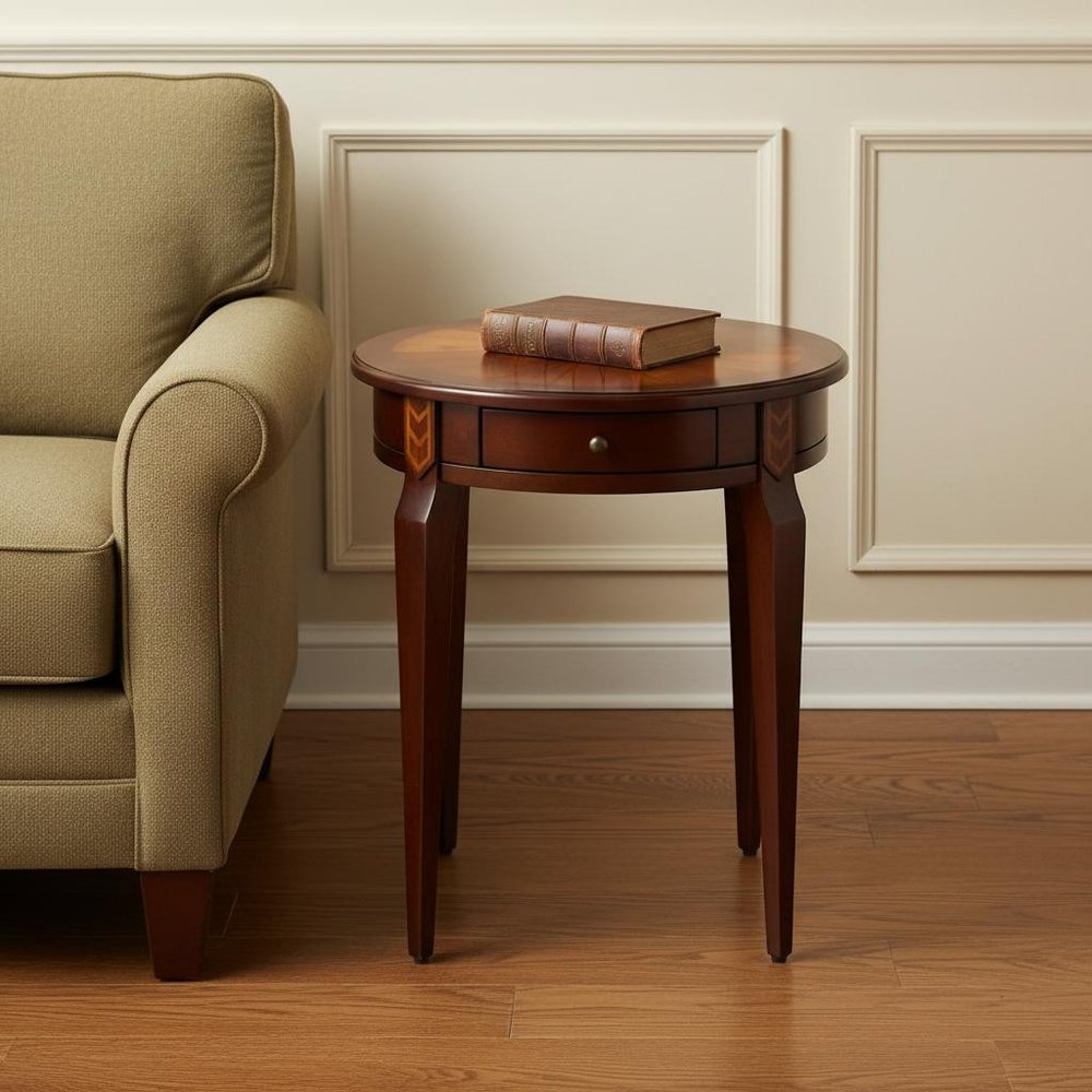 24" Brown Solid Wood and Wood Round End Table With Drawer HomeRoots