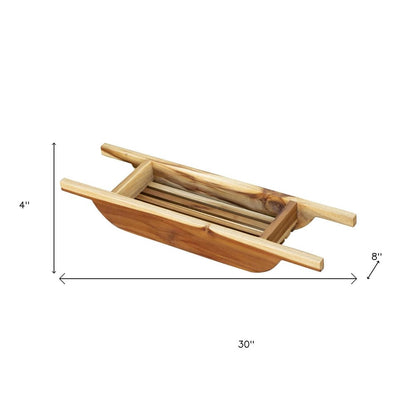 4" X 30" Natural Teak Over Tub Rectangular Bath Caddy Shelf HomeRoots