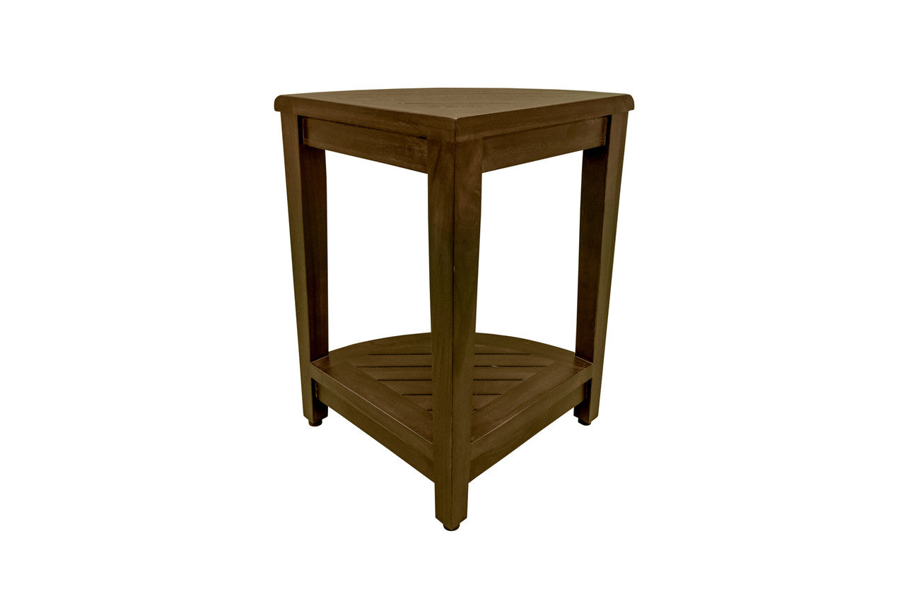 Curvilinear Dark Brown Teak 18" Corner Shower Bench With Shelf HomeRoots
