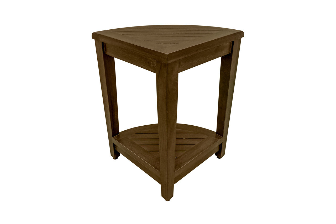 Curvilinear Dark Brown Teak 18" Corner Shower Bench With Shelf HomeRoots