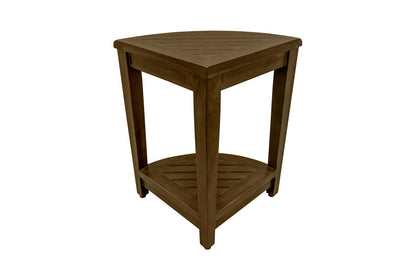 Curvilinear Dark Brown Teak 18" Corner Shower Bench With Shelf HomeRoots