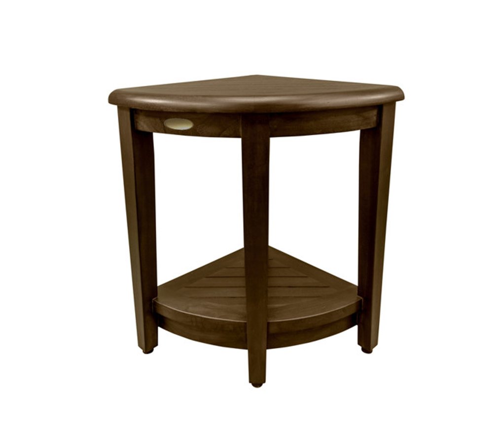 Curvilinear Dark Brown Teak 18" Corner Shower Bench With Shelf HomeRoots