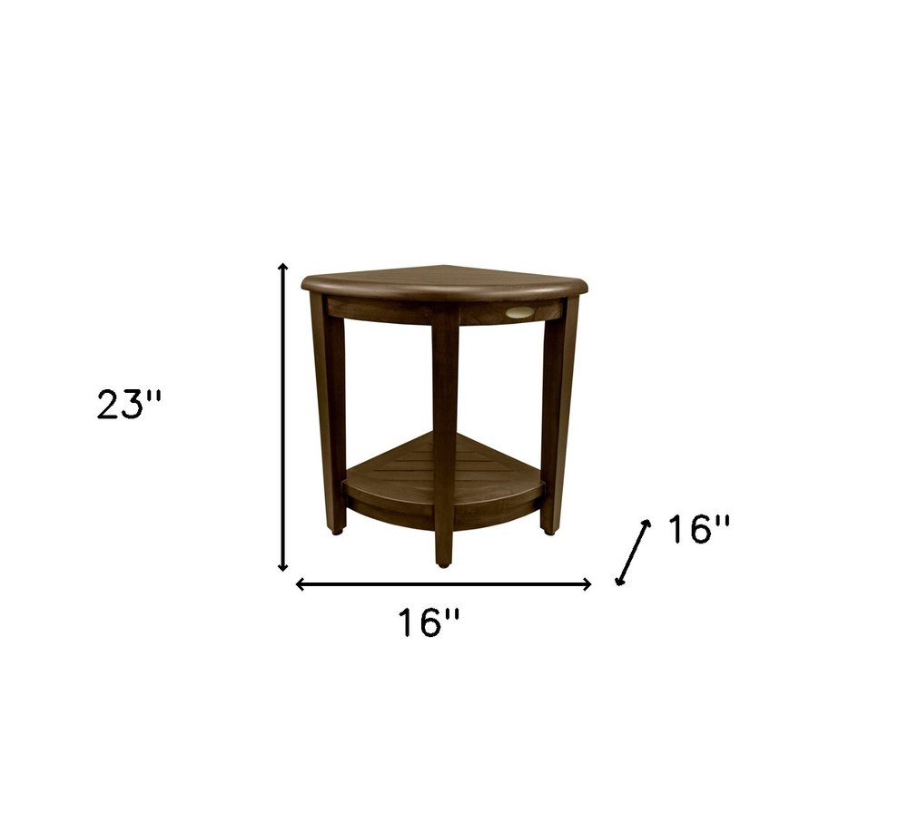 Curvilinear Dark Brown Teak 18" Corner Shower Bench With Shelf HomeRoots