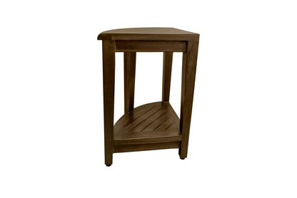 Curvilinear Dark Brown Teak 18" Corner Shower Bench With Shelf HomeRoots