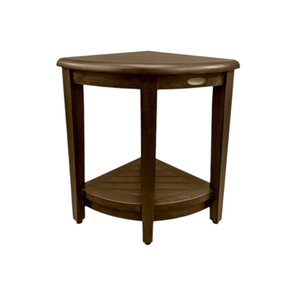 Curvilinear Dark Brown Teak 18" Corner Shower Bench With Shelf HomeRoots