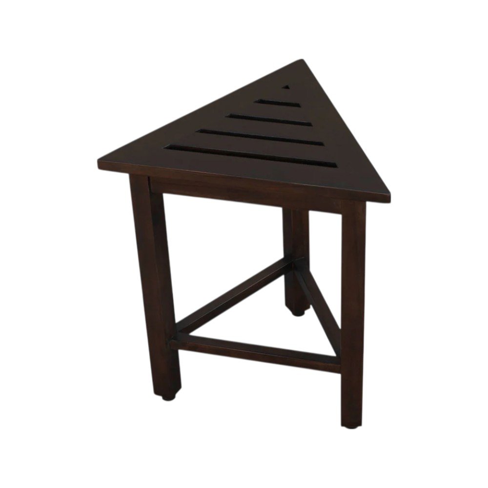 17" Dark Brown Teak Corner Shower Bench HomeRoots