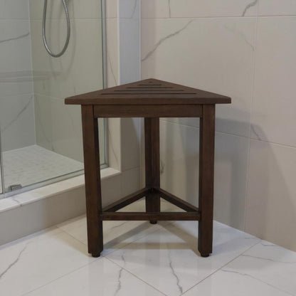 17" Dark Brown Teak Corner Shower Bench HomeRoots