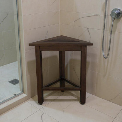 17" Dark Brown Teak Corner Shower Bench HomeRoots