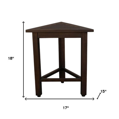 17" Dark Brown Teak Corner Shower Bench HomeRoots