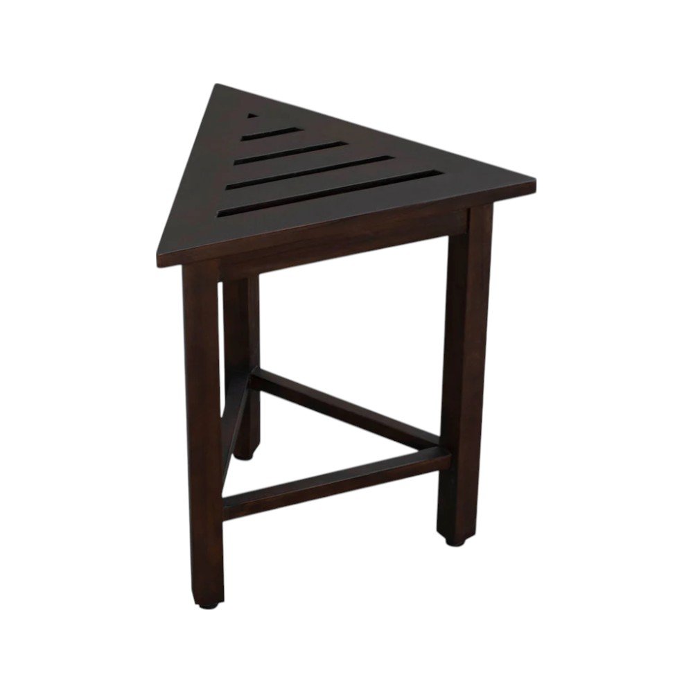 17" Dark Brown Teak Corner Shower Bench HomeRoots