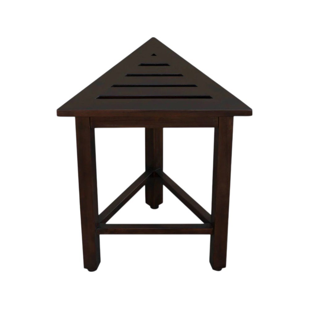 17" Dark Brown Teak Corner Shower Bench HomeRoots