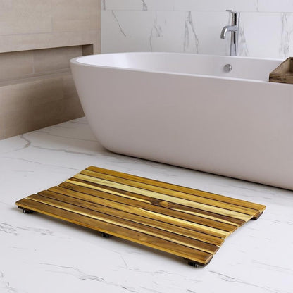 23" Brown Teak Slat Non Slip Bath Mat HomeRoots