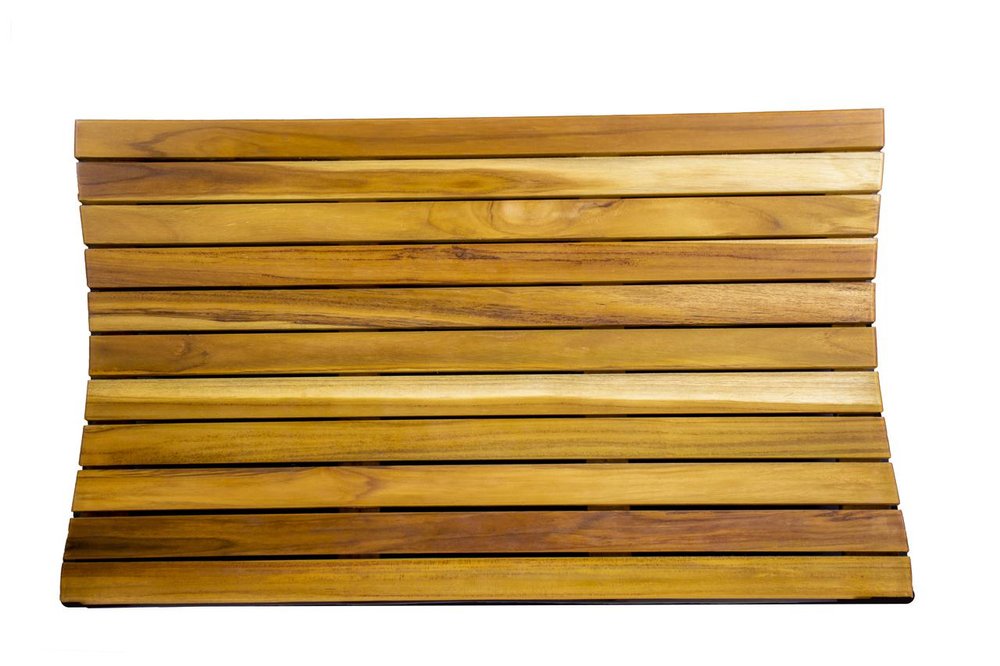 31" Brown Teak Slat Non Slip Bath Mat HomeRoots