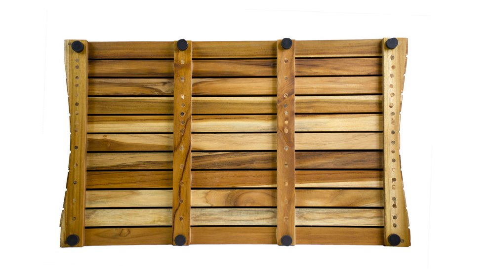 31" Brown Teak Slat Non Slip Bath Mat — view 3
