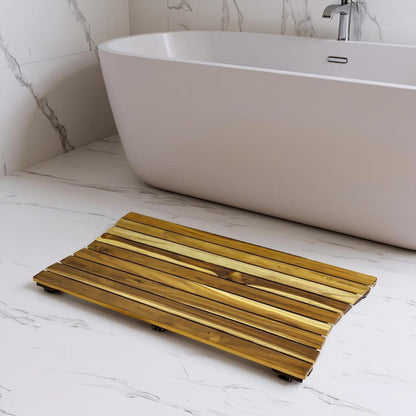 40" Brown Teak Slat Non Slip Bath Mat HomeRoots