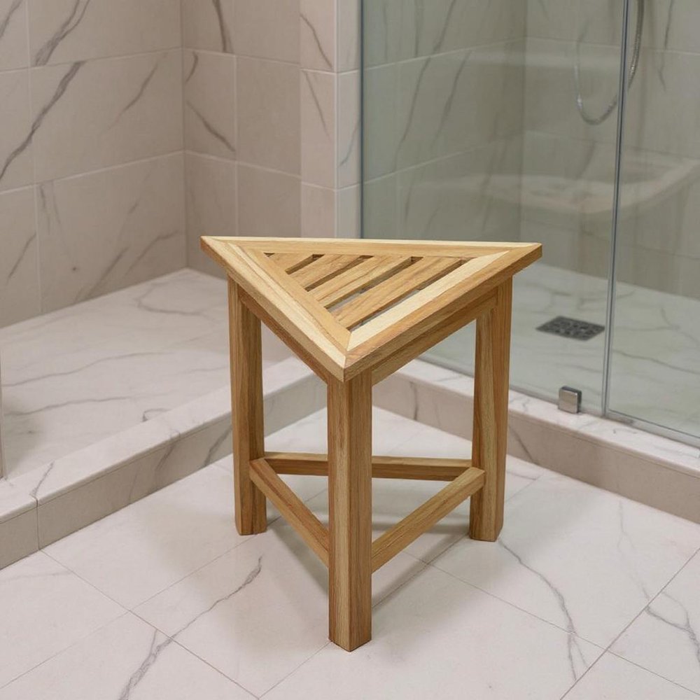 15" Brown Teak Corner Shower Bench HomeRoots