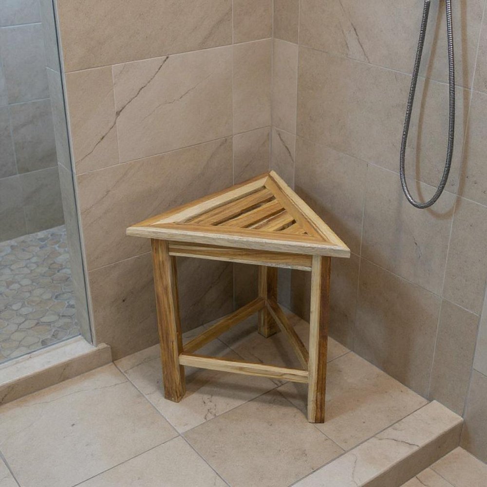 15" Brown Teak Corner Shower Bench HomeRoots