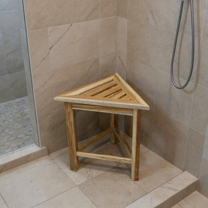 15" Brown Teak Corner Shower Bench HomeRoots