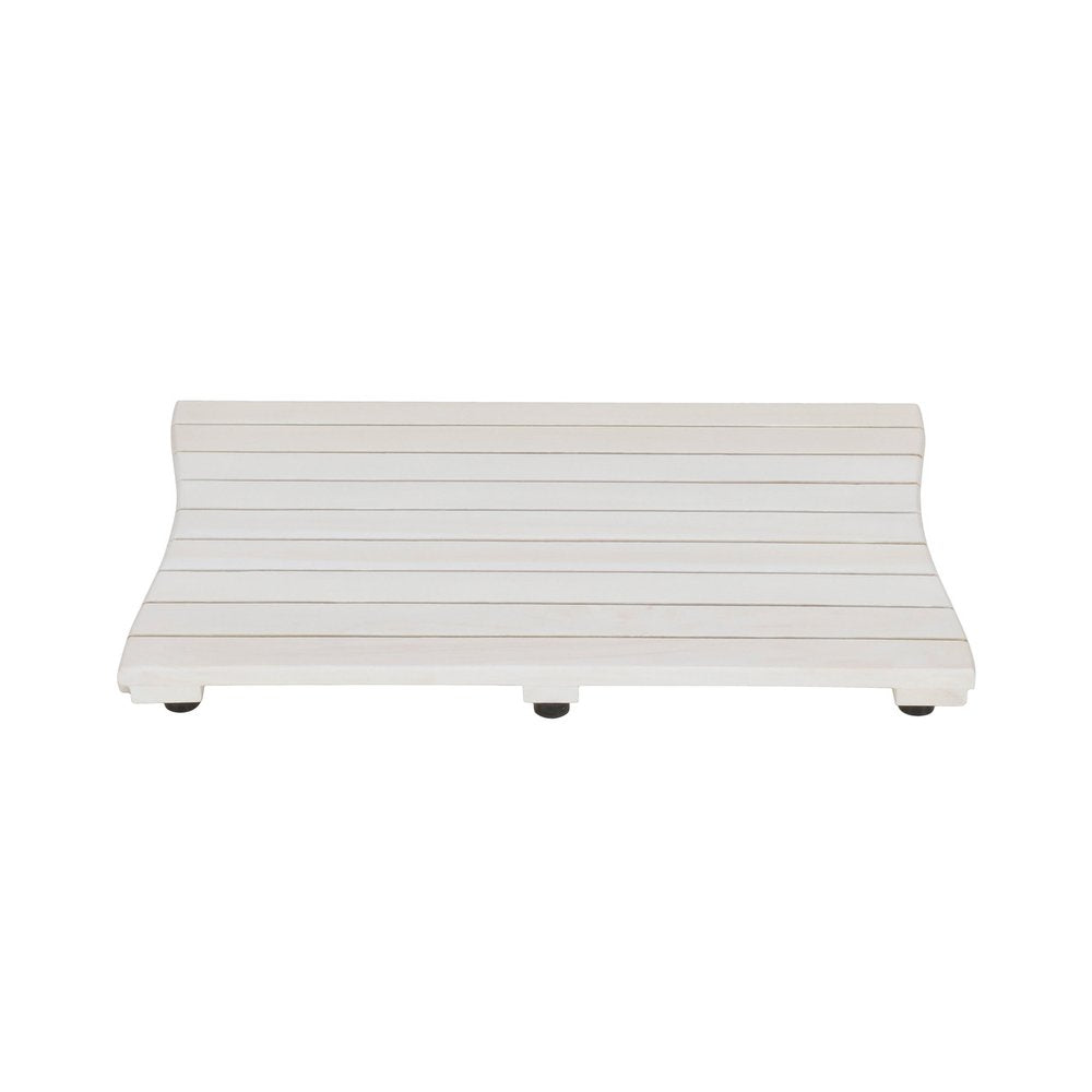 23" White Teak Slat Non Slip Bath Mat HomeRoots