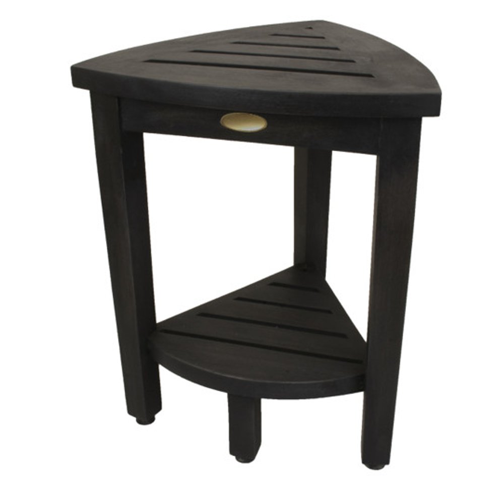 Mod Gray Teak 18" Curvilinear Corner Shower Bench With Shelf HomeRoots