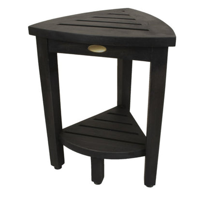 Mod Gray Teak 18" Curvilinear Corner Shower Bench With Shelf HomeRoots