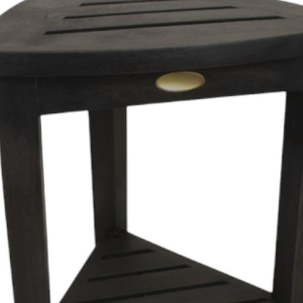 Mod Gray Teak 18" Curvilinear Corner Shower Bench With Shelf HomeRoots
