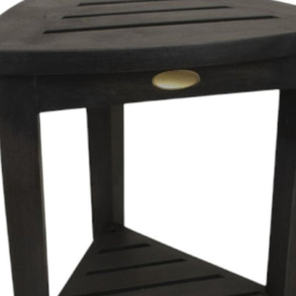 Mod Gray Teak 18" Curvilinear Corner Shower Bench With Shelf HomeRoots
