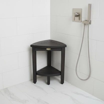 Mod Gray Teak 18" Curvilinear Corner Shower Bench With Shelf HomeRoots