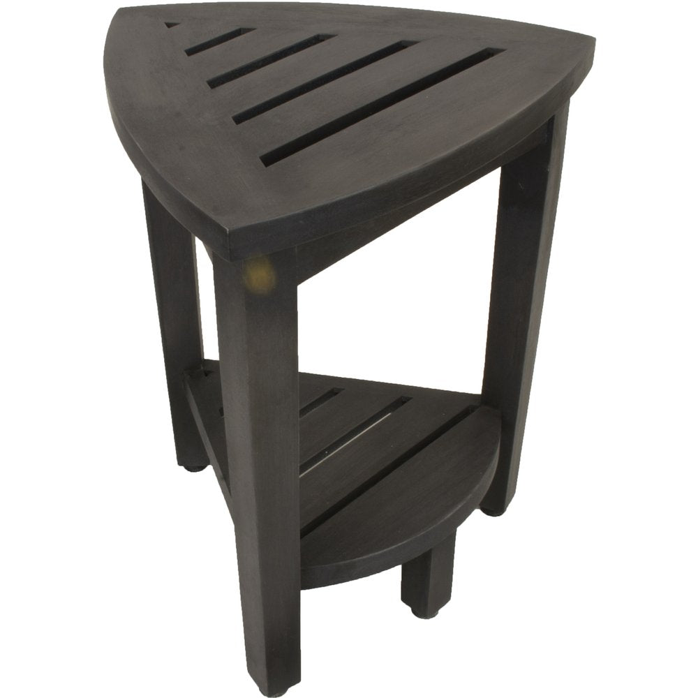 Mod Gray Teak 18" Curvilinear Corner Shower Bench With Shelf HomeRoots