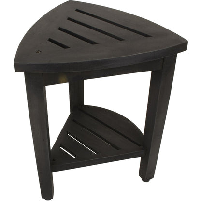Mod Gray Teak 18" Curvilinear Corner Shower Bench With Shelf HomeRoots
