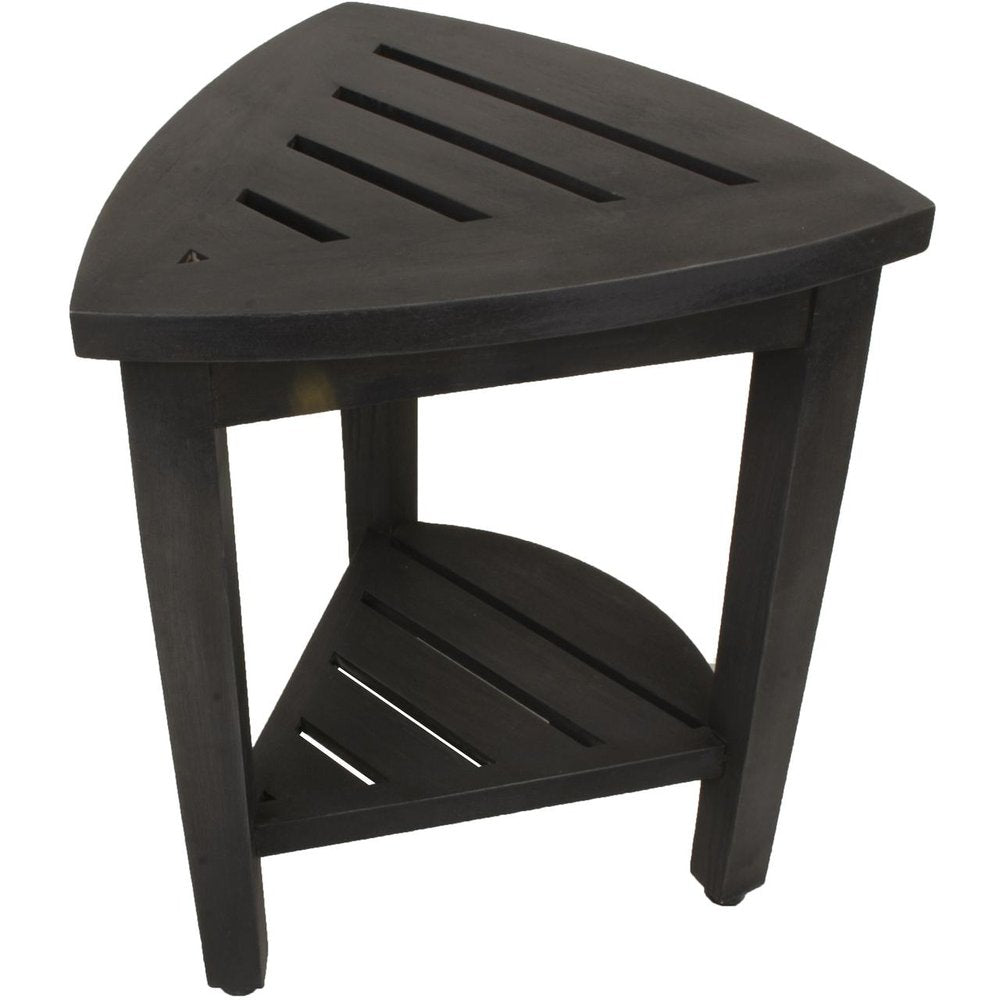 Mod Gray Teak 18" Curvilinear Corner Shower Bench With Shelf HomeRoots