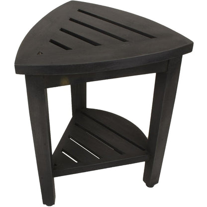 Mod Gray Teak 18" Curvilinear Corner Shower Bench With Shelf HomeRoots