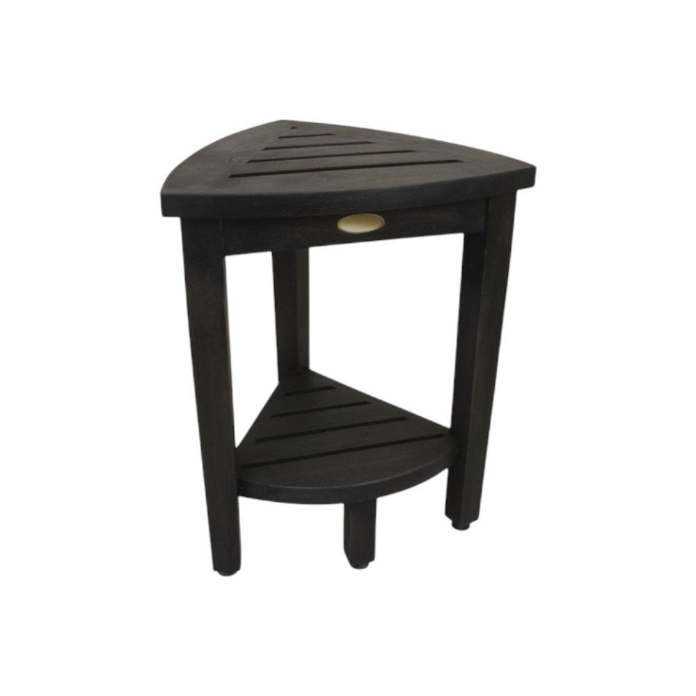 Mod Gray Teak 18" Curvilinear Corner Shower Bench With Shelf HomeRoots