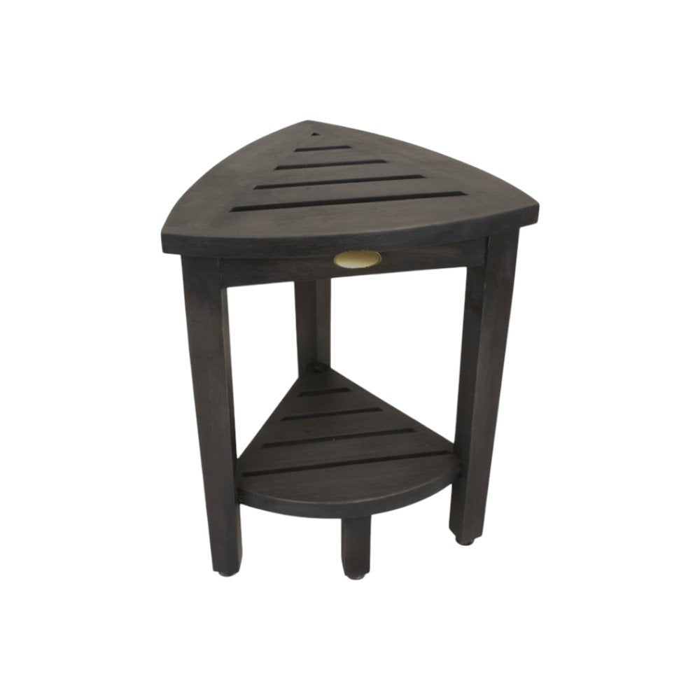 Mod Gray Teak 18" Curvilinear Corner Shower Bench With Shelf HomeRoots