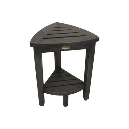 Mod Gray Teak 18" Curvilinear Corner Shower Bench With Shelf HomeRoots