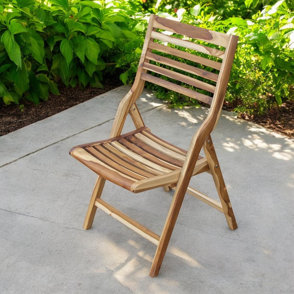22" Brown Solid Wood Outdoor Folding Dining Chair HomeRoots