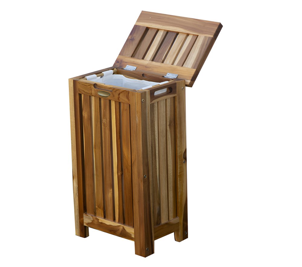 24" Brown Solid Wood Laundry Hamper With Lid HomeRoots