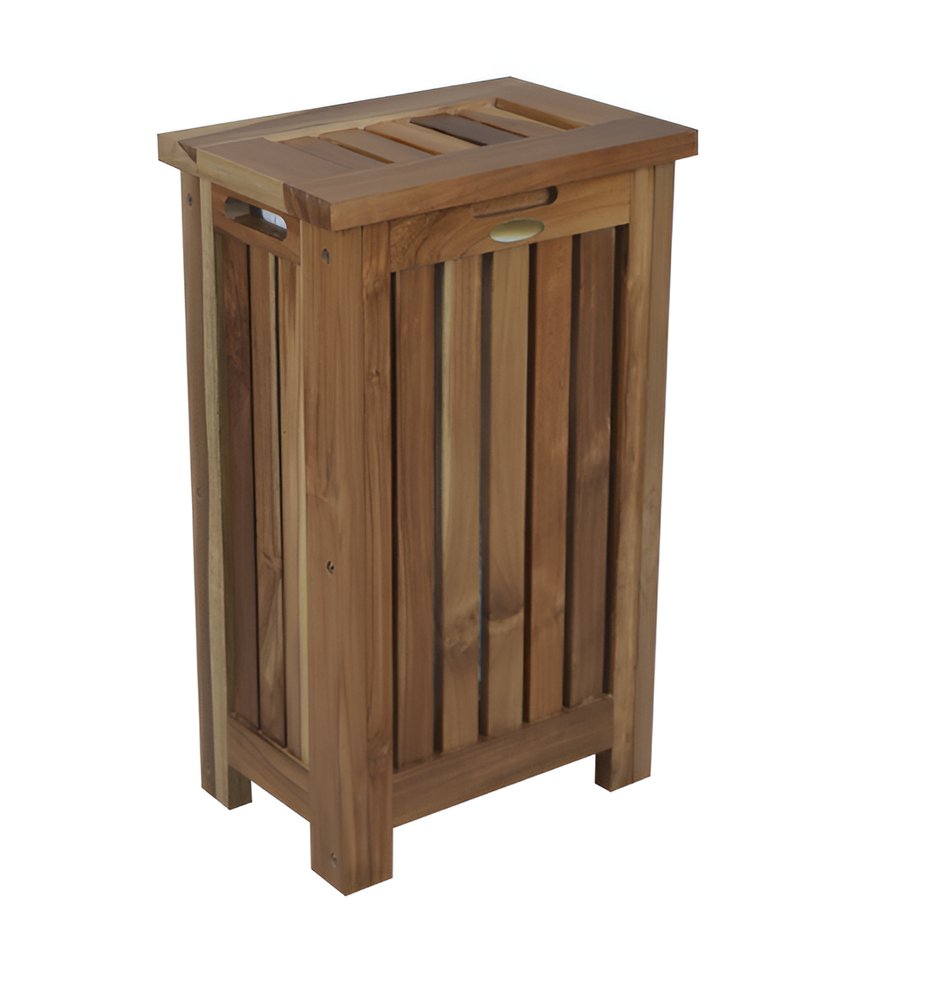 24" Brown Solid Wood Laundry Hamper With Lid HomeRoots
