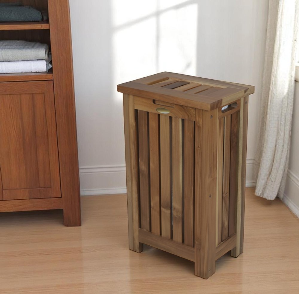 24" Brown Solid Wood Laundry Hamper With Lid HomeRoots