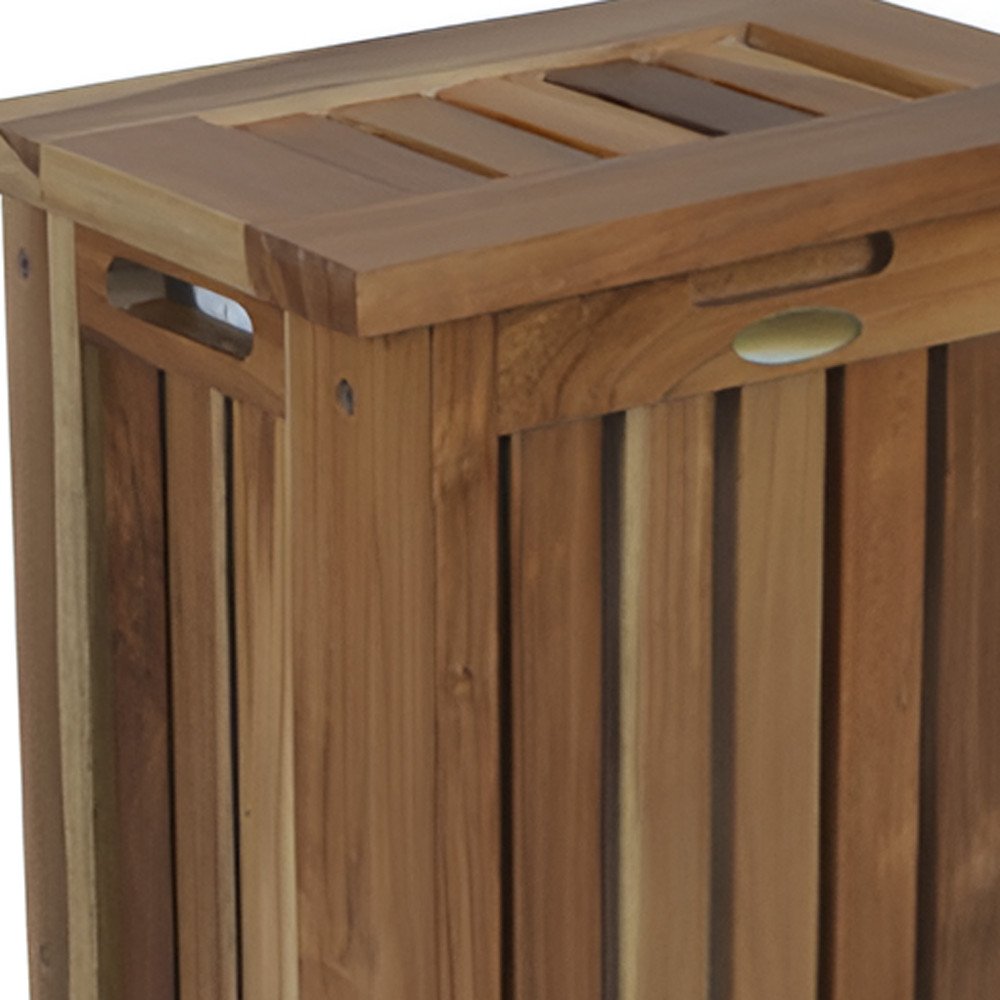 24" Brown Solid Wood Laundry Hamper With Lid HomeRoots
