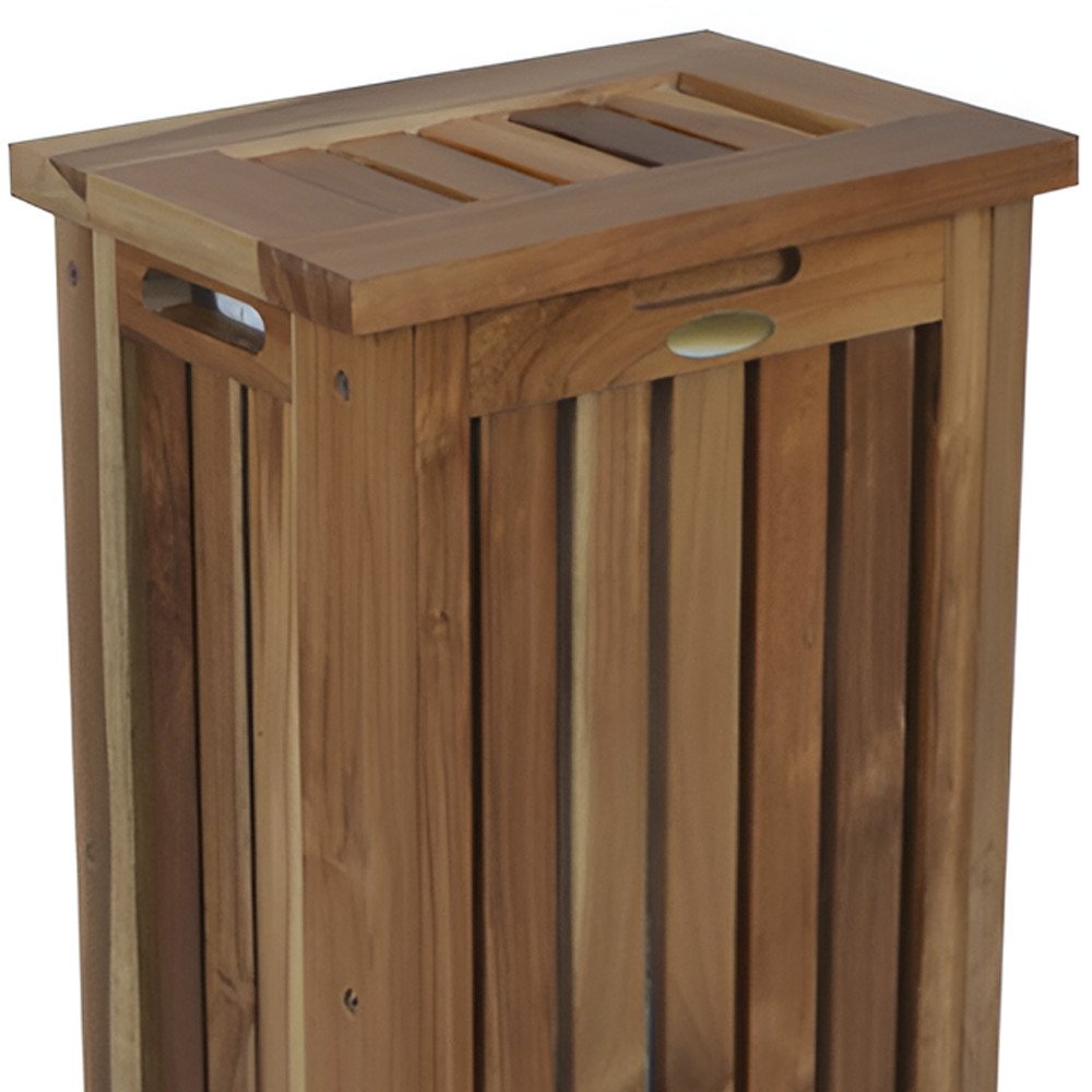 24" Brown Solid Wood Laundry Hamper With Lid HomeRoots