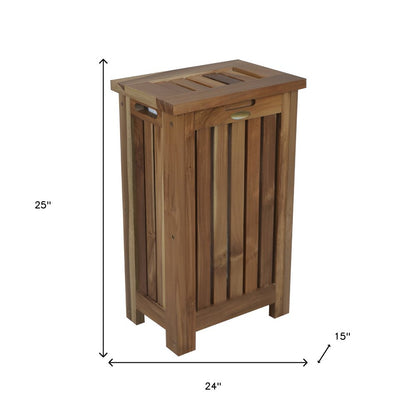 24" Brown Solid Wood Laundry Hamper With Lid HomeRoots