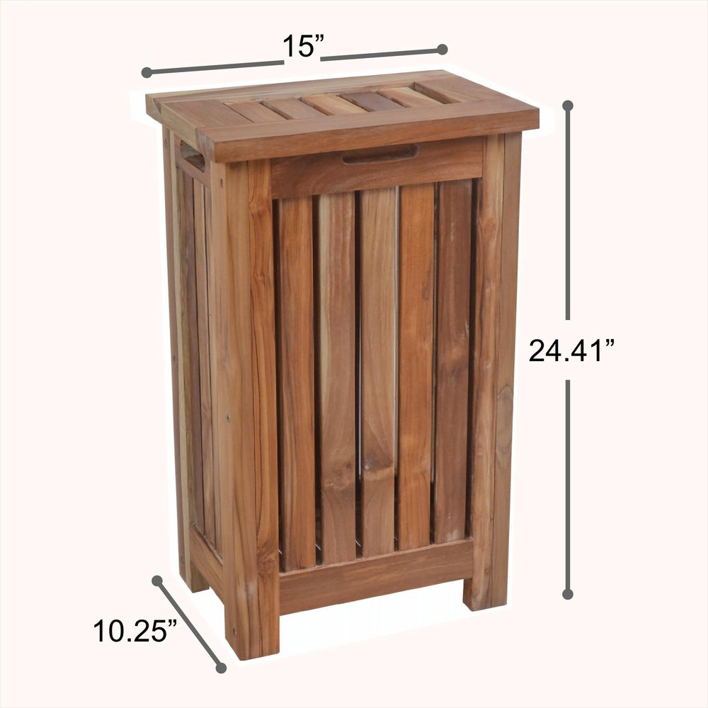 24" Brown Solid Wood Laundry Hamper With Lid HomeRoots