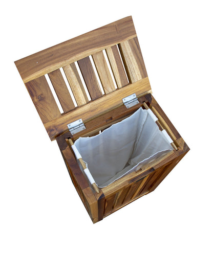 24" Brown Solid Wood Laundry Hamper With Lid HomeRoots