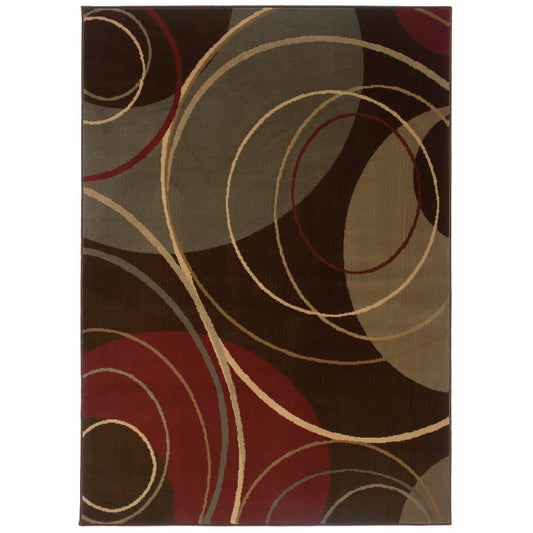 4' X 6' Brown And Red Abstract Area Rug