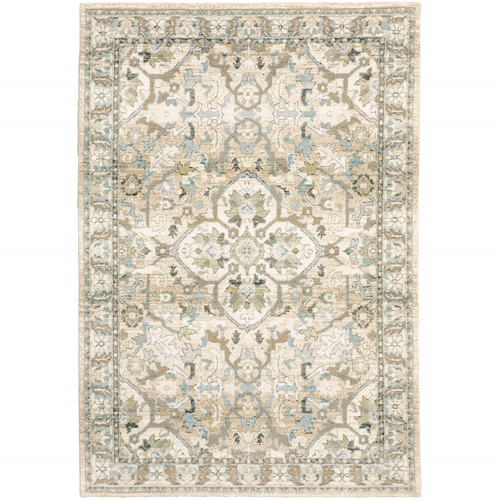 2'X3' Beige And Ivory Medallion Area Rug