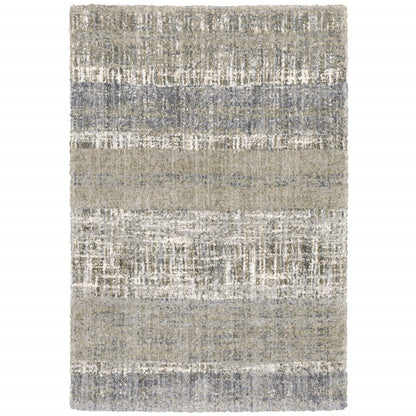 2'X8' Grey And Ivory Abstract Lines  Runner Rug