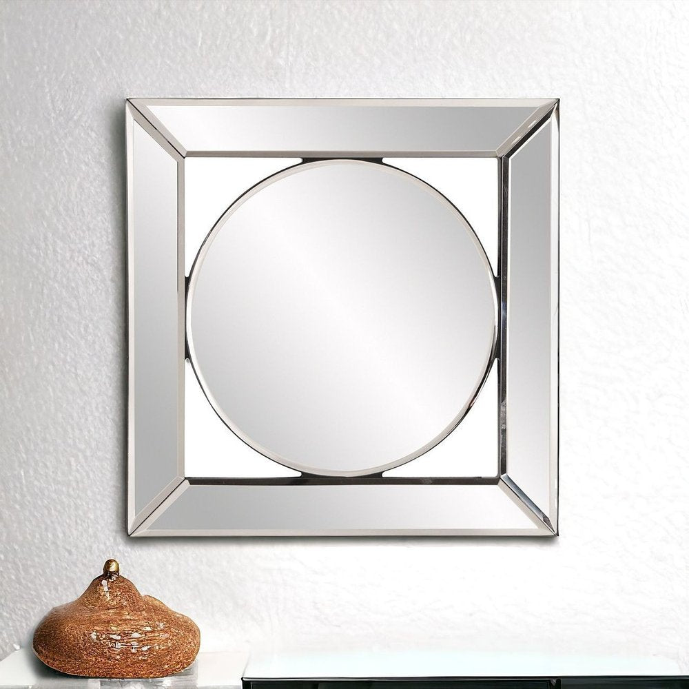 12" Round in Square Glass Framed Accent Mirror HomeRoots