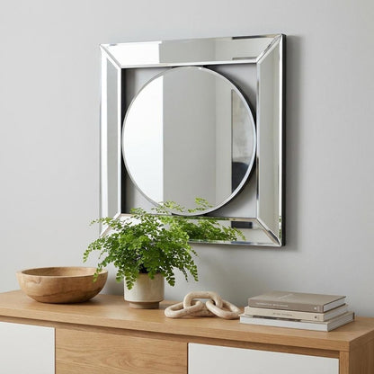 12" Round in Square Glass Framed Accent Mirror HomeRoots