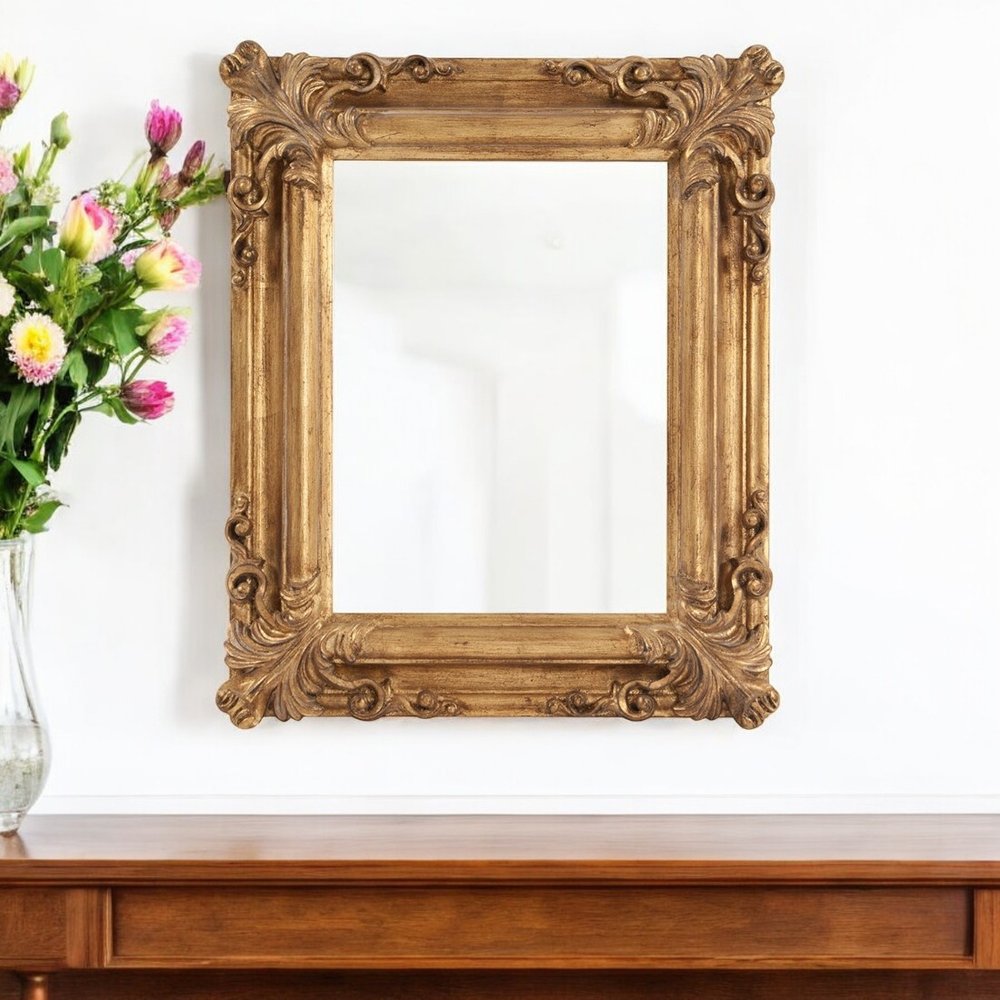 23" Antiqued Gold Ornate Scroll Framed Accent Mirror HomeRoots